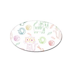 Cats And Food Doodle Seamless Pattern Sticker (oval) by danenraven