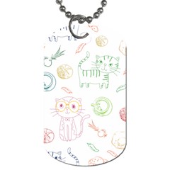 Cats And Food Doodle Seamless Pattern Dog Tag (One Side)