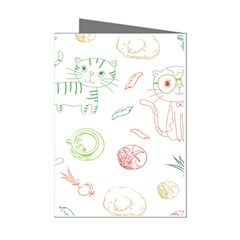 Cats And Food Doodle Seamless Pattern Mini Greeting Cards (pkg Of 8)