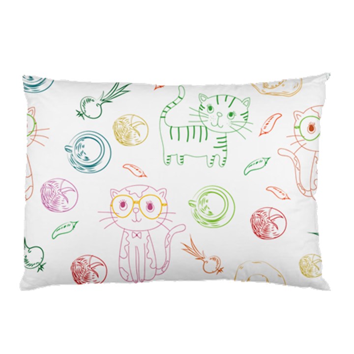 Cats And Food Doodle Seamless Pattern Pillow Case