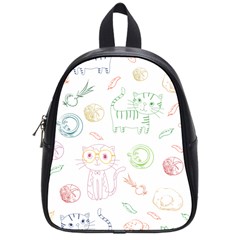 Cats And Food Doodle Seamless Pattern School Bag (small) by danenraven