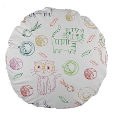 Cats And Food Doodle Seamless Pattern Large 18  Premium Round Cushions by danenraven