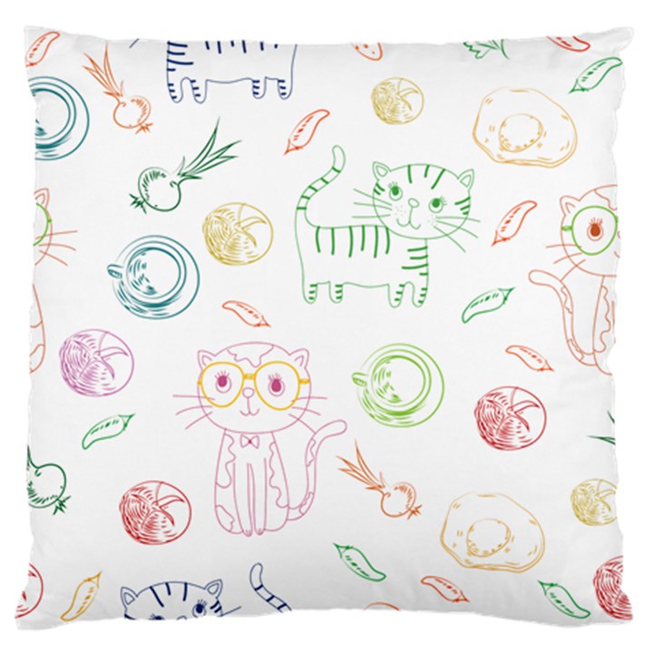 Cats And Food Doodle Seamless Pattern Large Flano Cushion Case (One Side)