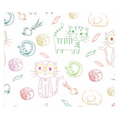 Cats And Food Doodle Seamless Pattern Double Sided Flano Blanket (small)  by danenraven