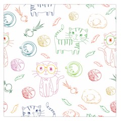 Cats And Food Doodle Seamless Pattern Square Satin Scarf (36  x 36 )