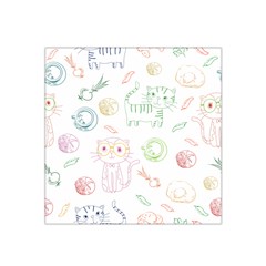 Cats And Food Doodle Seamless Pattern Satin Bandana Scarf 22  x 22 