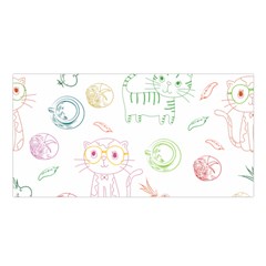 Cats And Food Doodle Seamless Pattern Satin Shawl 45  x 80 