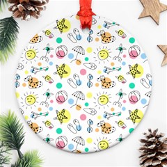 Summer Pattern Colorful Drawing Doodle Ornament (round) by danenraven