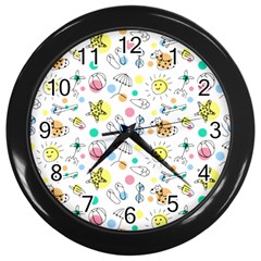 Summer Pattern Colorful Drawing Doodle Wall Clock (black) by danenraven