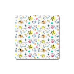 Summer Pattern Colorful Drawing Doodle Square Magnet by danenraven