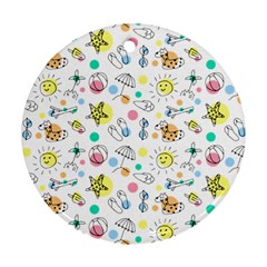 Summer Pattern Colorful Drawing Doodle Round Ornament (two Sides)