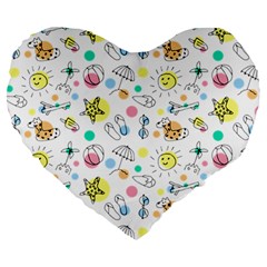 Summer Pattern Colorful Drawing Doodle Large 19  Premium Heart Shape Cushions by danenraven