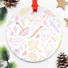 Weather Umbrella Rain Cloud Seamless Doodle Pattern Ornament (round) by danenraven