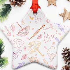 Weather Umbrella Rain Cloud Seamless Doodle Pattern Ornament (star) by danenraven