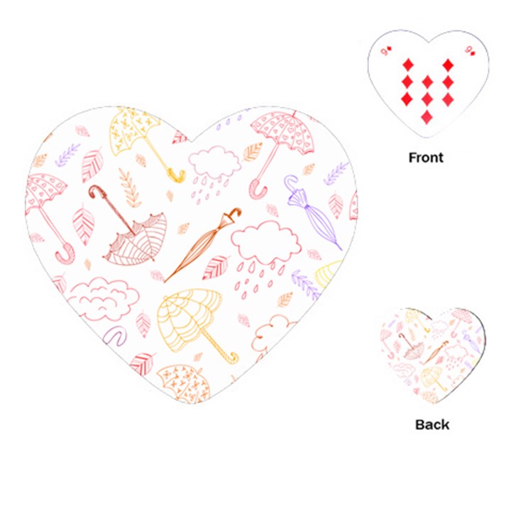 Weather Umbrella Rain Cloud Seamless Doodle Pattern Playing Cards Single Design (Heart)