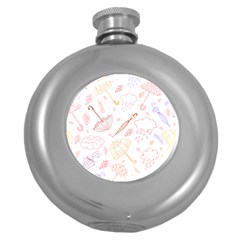 Weather Umbrella Rain Cloud Seamless Doodle Pattern Round Hip Flask (5 Oz) by danenraven