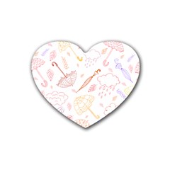 Weather Umbrella Rain Cloud Seamless Doodle Pattern Rubber Coaster (heart) by danenraven