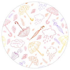 Weather Umbrella Rain Cloud Seamless Doodle Pattern Round Trivet by danenraven