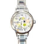 Doodle Flowers Hand Drawing Pattern Round Italian Charm Watch Front