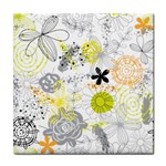 Doodle Flowers Hand Drawing Pattern Tile Coaster Front