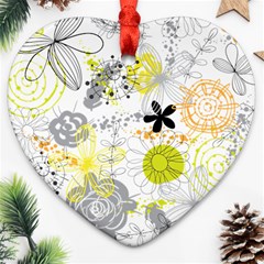 Doodle Flowers Hand Drawing Pattern Ornament (heart) by danenraven