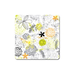 Doodle Flowers Hand Drawing Pattern Square Magnet by danenraven