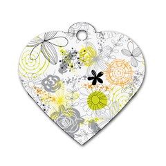 Doodle Flowers Hand Drawing Pattern Dog Tag Heart (two Sides) by danenraven