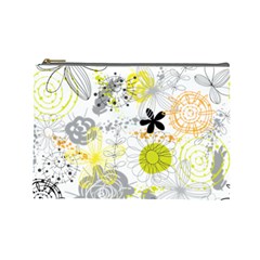 Doodle Flowers Hand Drawing Pattern Cosmetic Bag (large) by danenraven