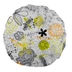 Doodle Flowers Hand Drawing Pattern Large 18  Premium Round Cushions by danenraven