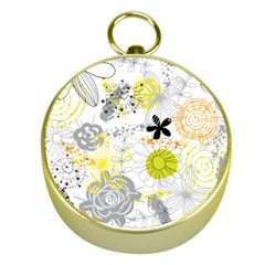 Doodle Flowers Hand Drawing Pattern Gold Compasses by danenraven