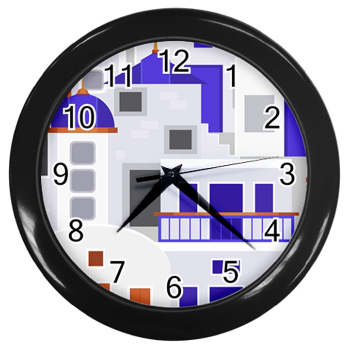 Background Santorini Greece Wall Clock (Black)