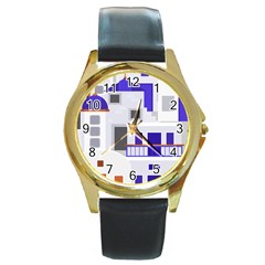 Background Santorini Greece Round Gold Metal Watch by Ravend