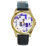 Background Santorini Greece Round Gold Metal Watch Front