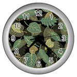 Autumn Fallen Leaves Dried Leaves Wall Clock (Silver) Front