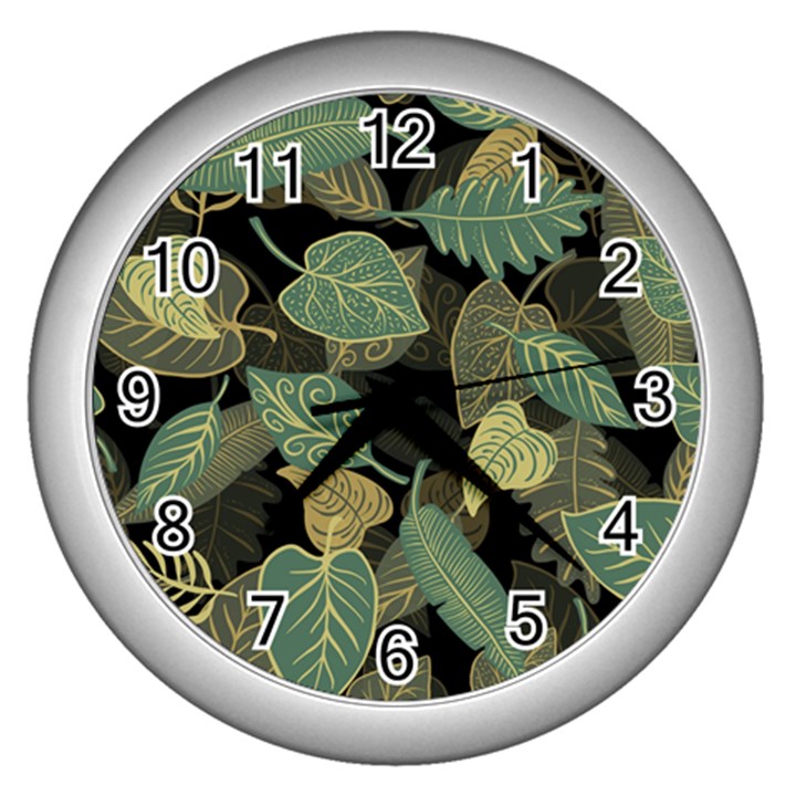 Autumn Fallen Leaves Dried Leaves Wall Clock (Silver)