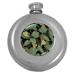 Autumn Fallen Leaves Dried Leaves Round Hip Flask (5 Oz) by Ravend