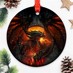 Red And Black Dragon Fire Ornament (round) by danenraven