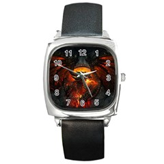 Red And Black Dragon Fire Square Metal Watch by danenraven