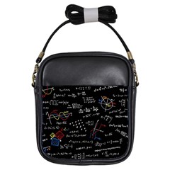 Black Background Text Overlay  Mathematics Formula Girls Sling Bag by danenraven