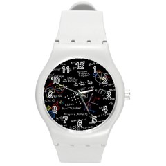 Black Background Text Overlay  Mathematics Formula Round Plastic Sport Watch (m) by danenraven