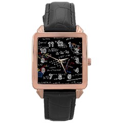 Black Background Text Overlay  Mathematics Formula Rose Gold Leather Watch  by danenraven