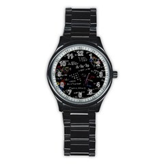 Black Background Text Overlay  Mathematics Formula Stainless Steel Round Watch by danenraven