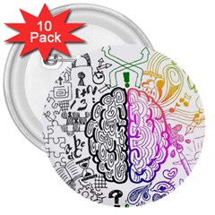 Anatomy Brain Head Medical Psychedelic  Skull 3  Buttons (10 Pack)  by danenraven