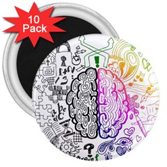 Anatomy Brain Head Medical Psychedelic  Skull 3  Magnets (10 Pack)  by danenraven