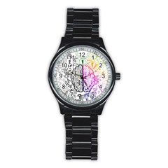 Anatomy Brain Head Medical Psychedelic  Skull Stainless Steel Round Watch by danenraven