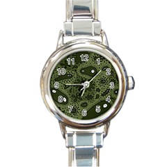 Green Bacteria Digital Wallpaper Eyes Look Biology Pattern Round Italian Charm Watch by danenraven