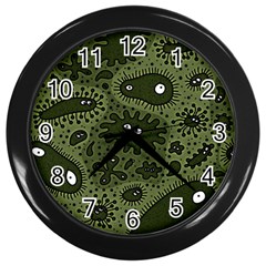 Green Bacteria Digital Wallpaper Eyes Look Biology Pattern Wall Clock (black) by danenraven