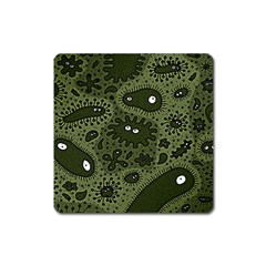 Green Bacteria Digital Wallpaper Eyes Look Biology Pattern Square Magnet by danenraven