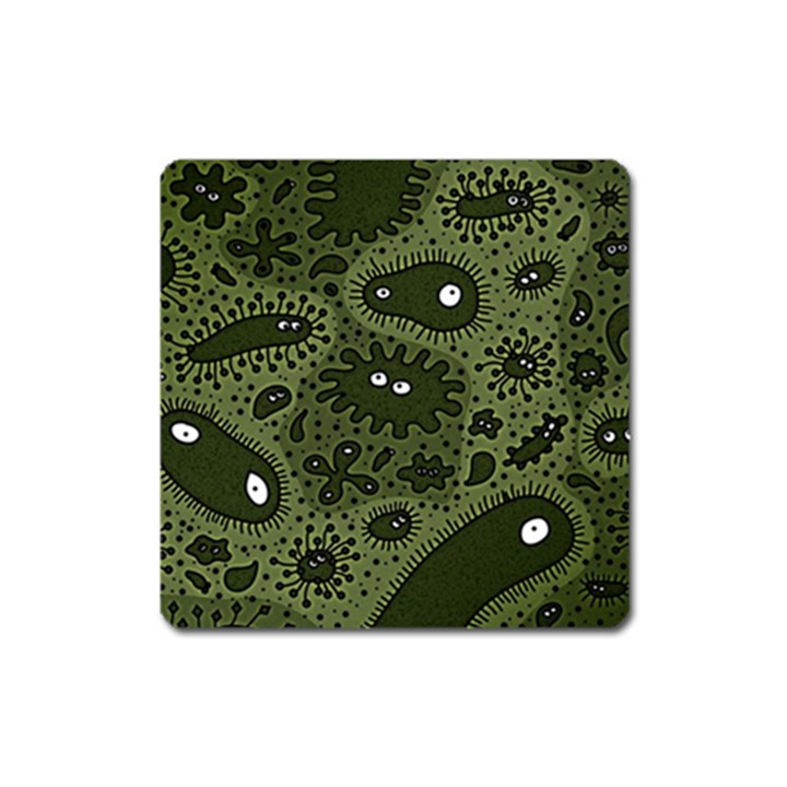 Green Bacteria Digital Wallpaper Eyes Look Biology Pattern Square Magnet