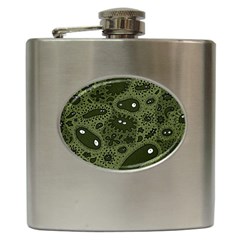 Green Bacteria Digital Wallpaper Eyes Look Biology Pattern Hip Flask (6 Oz) by danenraven